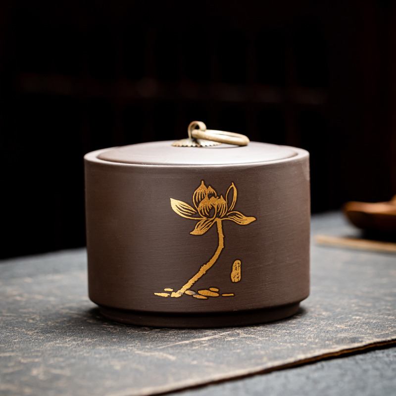 Purple Clay Tea Caddy Storage Tank Tea Set Household Tea Ceremony Accessories Moisture-proof Large Pu'er Tea Caddy: A1