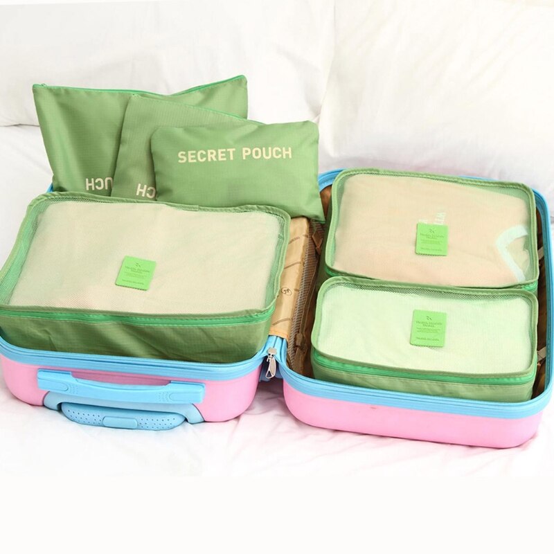6 Pcs Set Large Capacity Travel Storage Bag with Reinforced Zipper Duvets Sheets Y5JC: Green