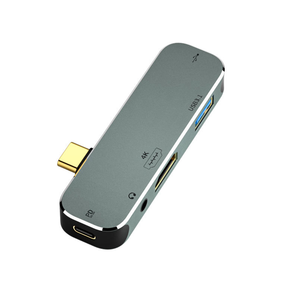 PC Computer Type-C Extension Hub 3.55mm Jack PD100W USB3.0/USB2.0/USB3.1 HDMI-Compatible USB Extender: Silver