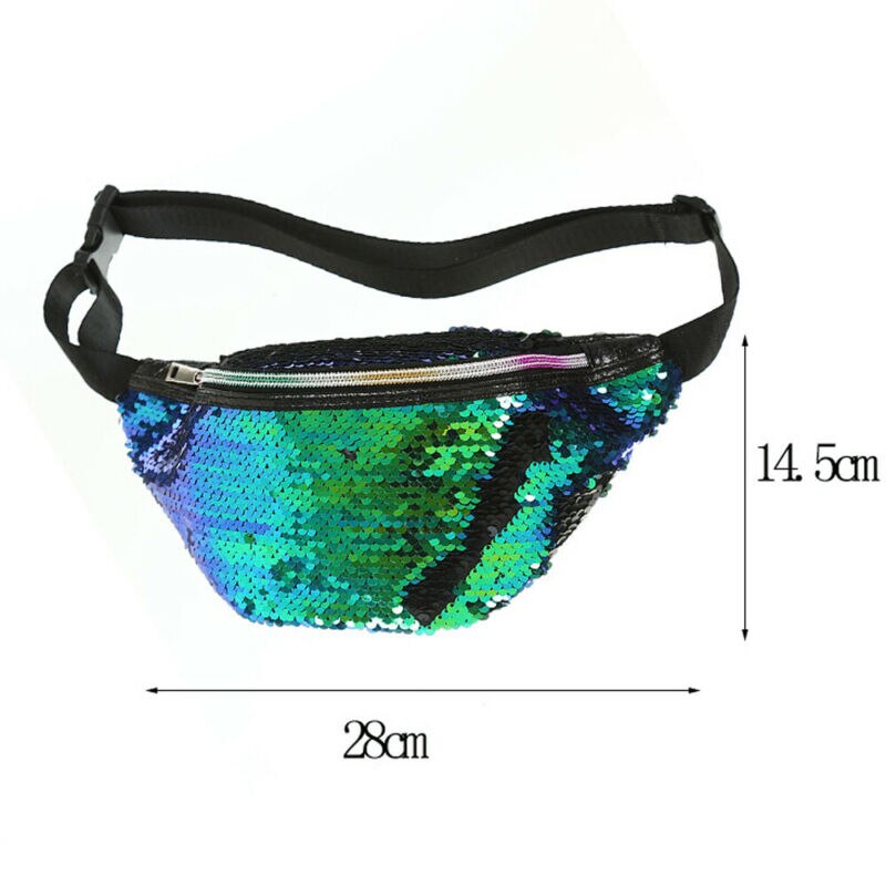 Kvinnors vändbara sjöjungfrupaljetter glitter midja ryggväska pack påse väska