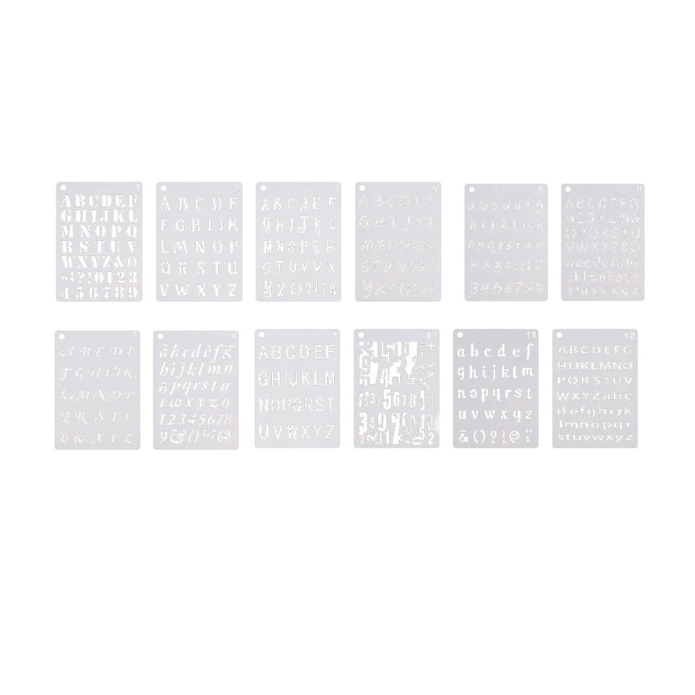 12 Sheets of DIY Alphabet Hollow out Stencils Reusable Number Templates Art Craft Stencils