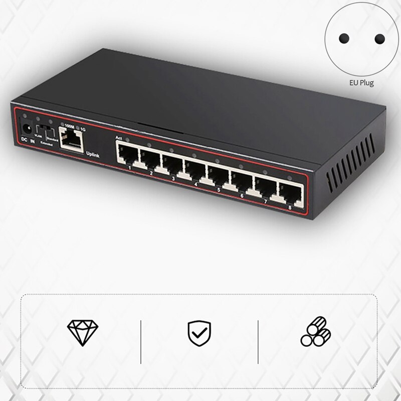 Interruptor de 9 puertos Gigabit, conmutador Ethernet de red, 100/1000Mbps, enchufe de la UE