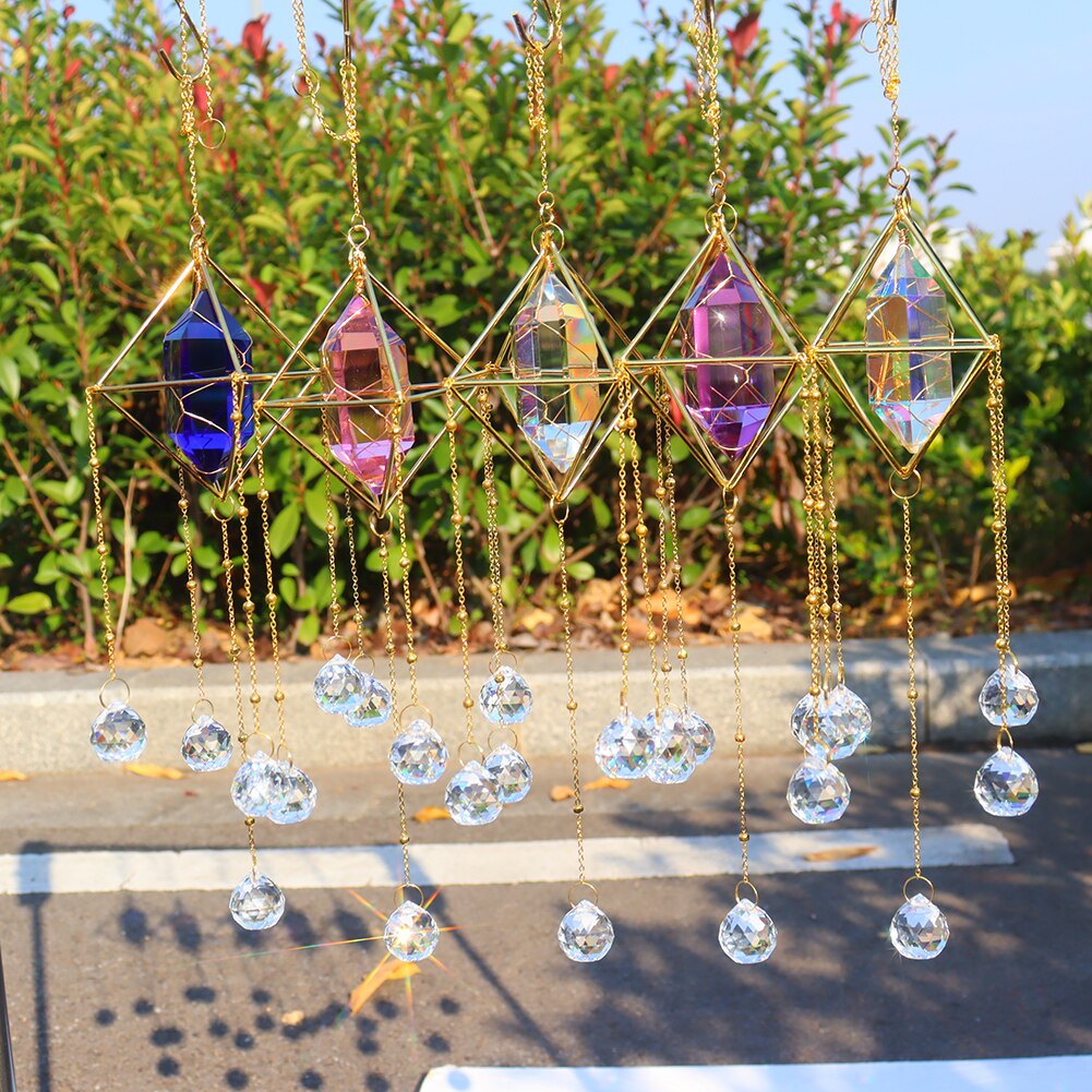 Kryształowy dzwonek wietrzny ornament ogrodowa okno Windchime wiszące łapacze słońca wisiorek wystrój pokoju okno kryształbyć winnym