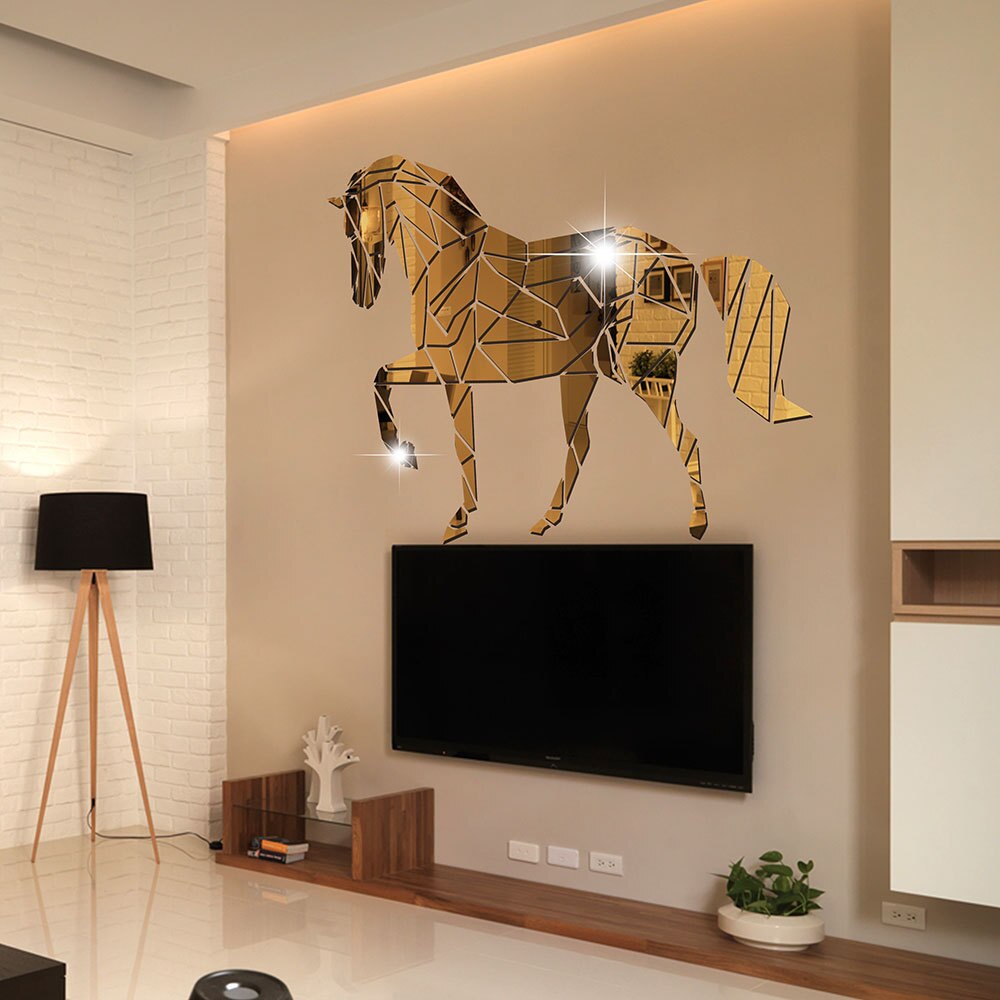 Cheval en forme de miroir acrylique Stickers muraux chambre salon décor accessoires de décoration de la maison