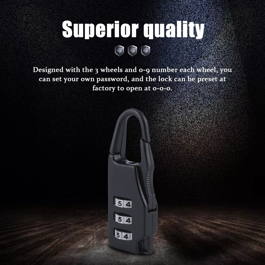 Security 3 Combination Travel zinc alloy Suitcase Luggage Bag Jewelry Boxes Tool Chests Code Lock Zipper Padlock