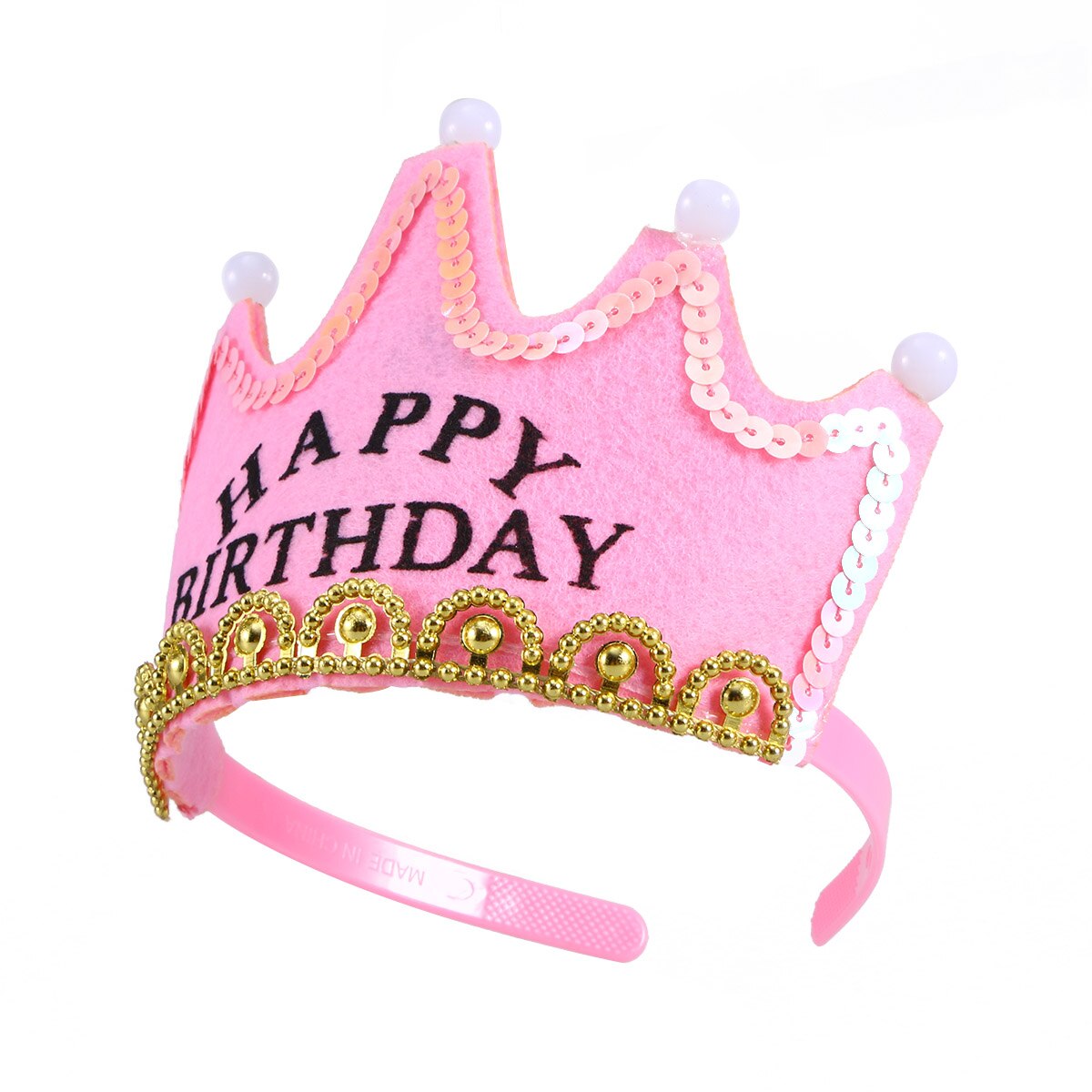 LED Light Birthday Party Hats Crown King Birthday Party Caps for Kids ) - Red Color: Pink