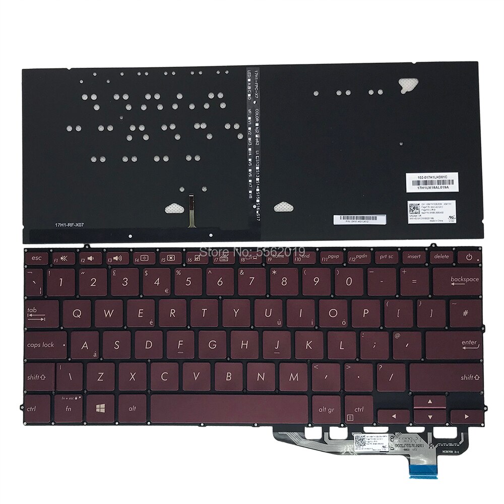 OVY backlit keyboard for ASUS zenbook UX391 UX391UA UK British IT Italiano red laptop keyboards ASM17H1 0KNB0 2609UK00: UK KB