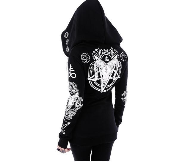 Punk Gothic Schwarz Hoodie Sweatshirt Frauen Plus Größe Tops Drucken Mit Kapuze Hipster Streetwear Frühjahr Große Größen Goth Mädchen Hoodies 5XL: 5XL / 01