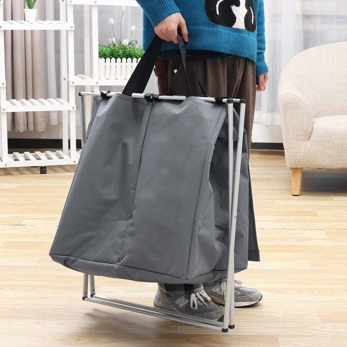 X Shape Folding Laundry Basket With Handle Collapsible 2 Section 600D Oxford Laundry Hamper Dirty Clothes Organizer Sorter Bag