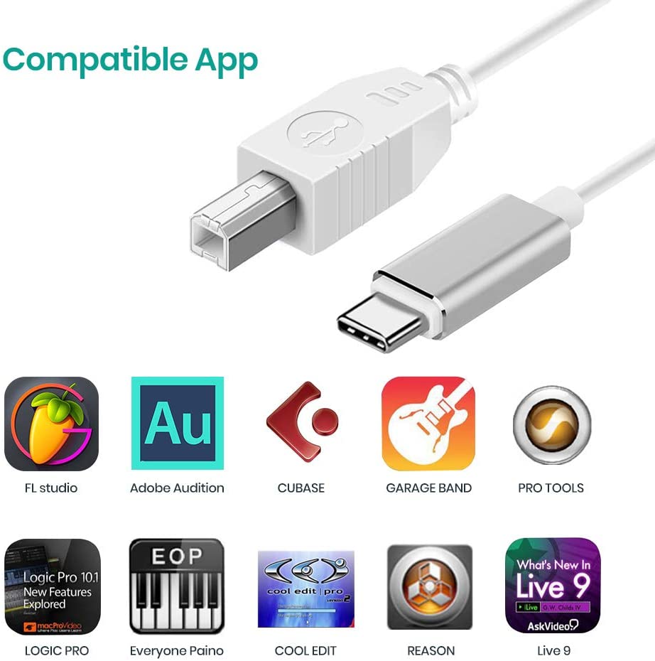 Cavo da usb c a usb 2.0 5ft cavo da tipo c a usb per controller midi, tastiera, interfaccia audio, strumento musicale elettronico