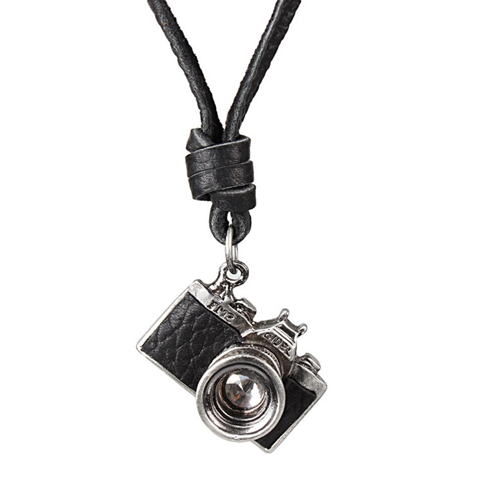 Macchina fotografica Del Pendente della Collana Degli Uomini di anca-salto musica rock Cultura di Strada di Titanio in Acciaio Inox Collana Cordoncino di Cuoio Gioielli Moda Uomo