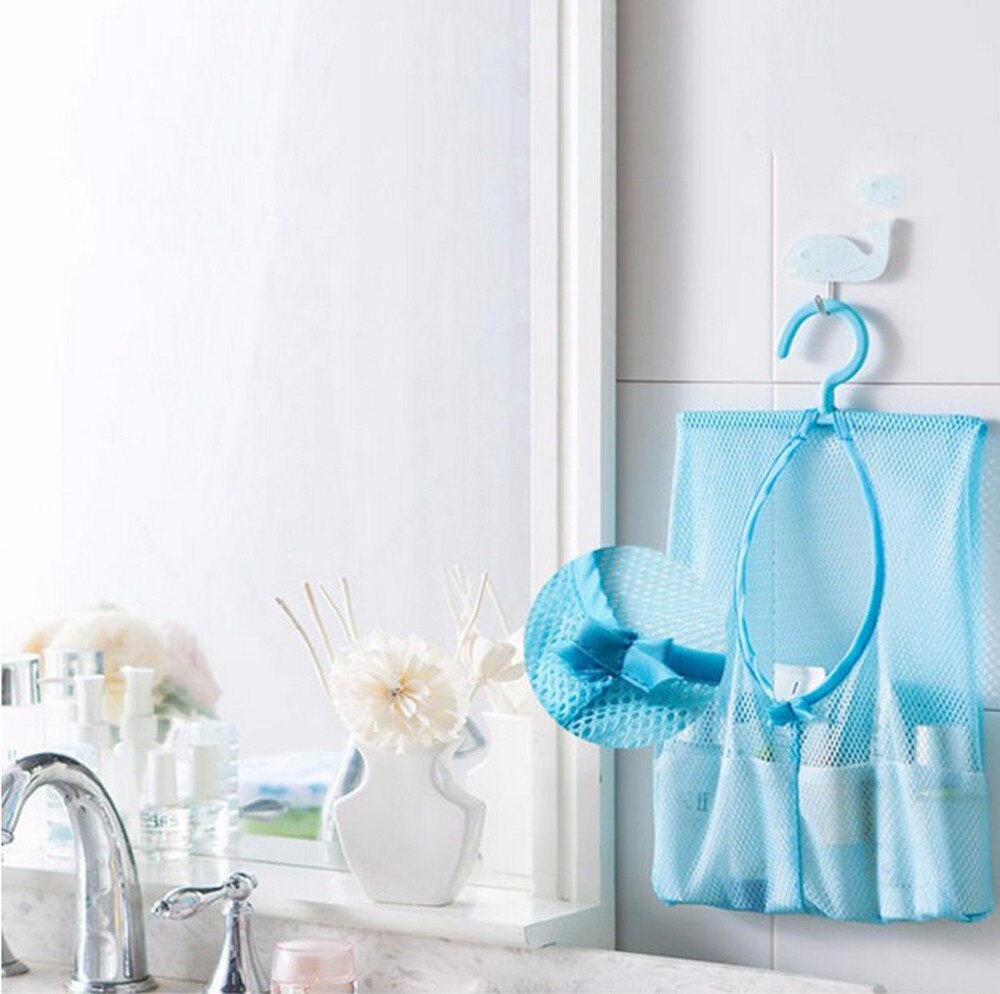 Cuarto de baño almacenamiento ropa de malla ganchos para bolsas bolsa organizadora para colgar ducha baño nueva ropa cosméticos champú ducha
