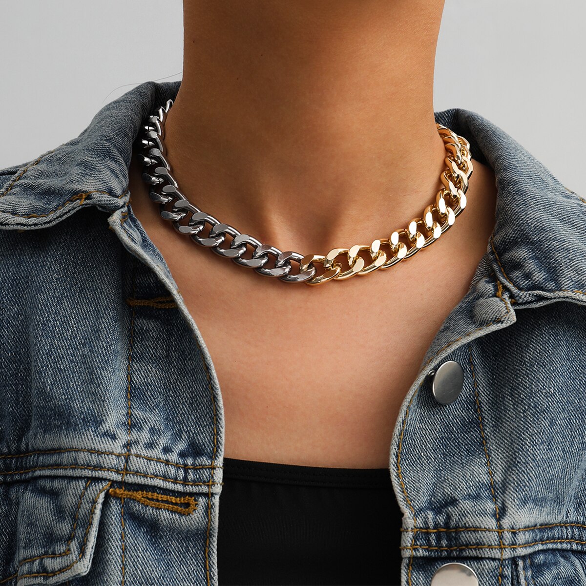Lacteo Overdreven Metalen Ketting Choker Ketting Street Punk Goud Kleur Zilver Kleur Gemengde Ketting Sieraden Voor Vrouwen En Mannen