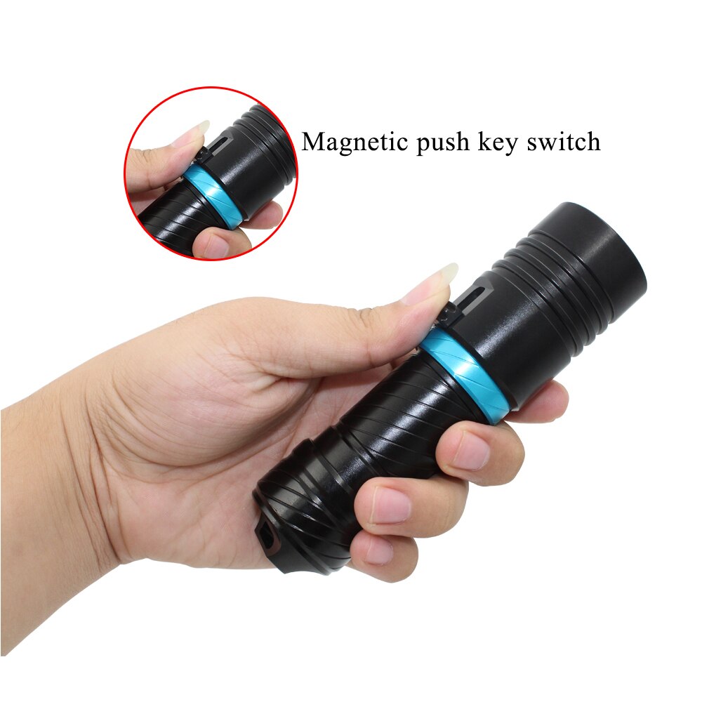 UV Light Scuba Flashlight Waterproof Underwater 100m Torch 18650 22650 Stepless Dimming T6 Purple LED Diving Flashlight Torch