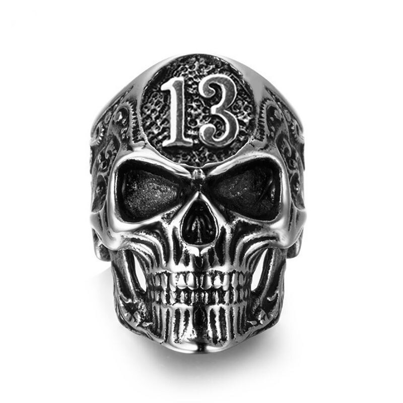 Exaggerated Skull Head Ring Men&#39;s Ring Horror Skull Number 13 Metal Ring Accessories Party Jewelry: -12 / -silver