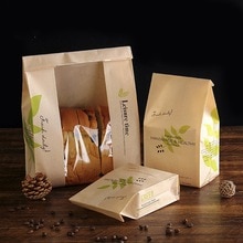 50pcs Kraft Paper Bag Green Leaf Shape Food Packaging Bag Cake Packaging Laminating Oilproof Bag
