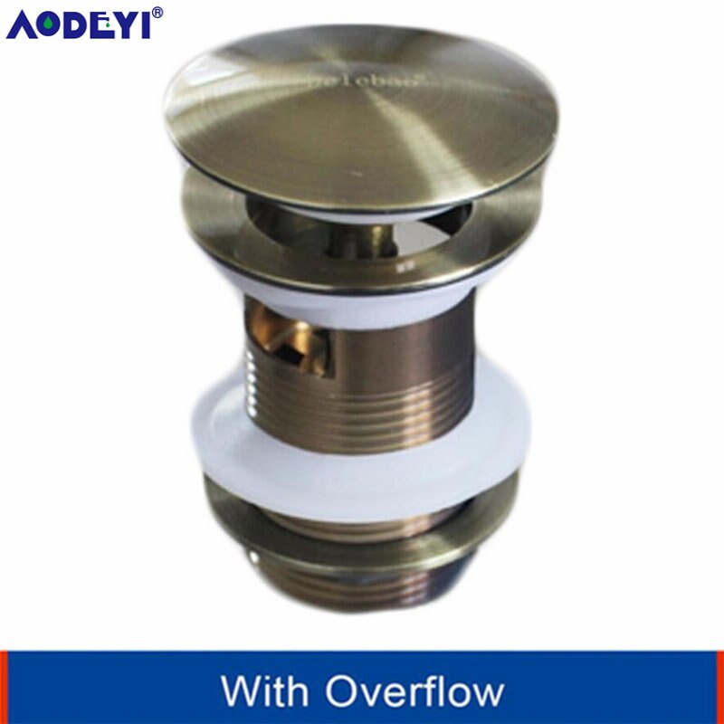 AODEYI Brass Basin Waste Drain Stopper Bathroom 1 1/4 Slotted Unslotted Pop-Up-Drain P-Trap with without Overflow: Bronze overflow