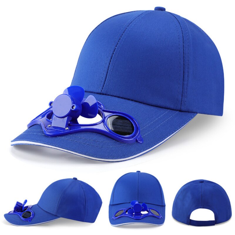 Summer Outdoor Sport Hats Sun Protection Cap With Solar Cool Fan Sunscreen Solar Powered Fan Hat Bicycling Climbing Baseball Cap: Blue