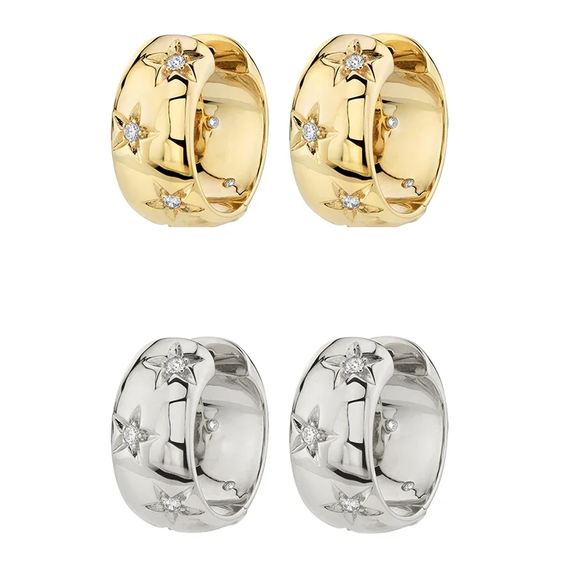 TIANDE-pendientes de aro grandes de Color dorado para mujer, aretes con Piercing circular y estrella de circón fino, accesorios de joyería para