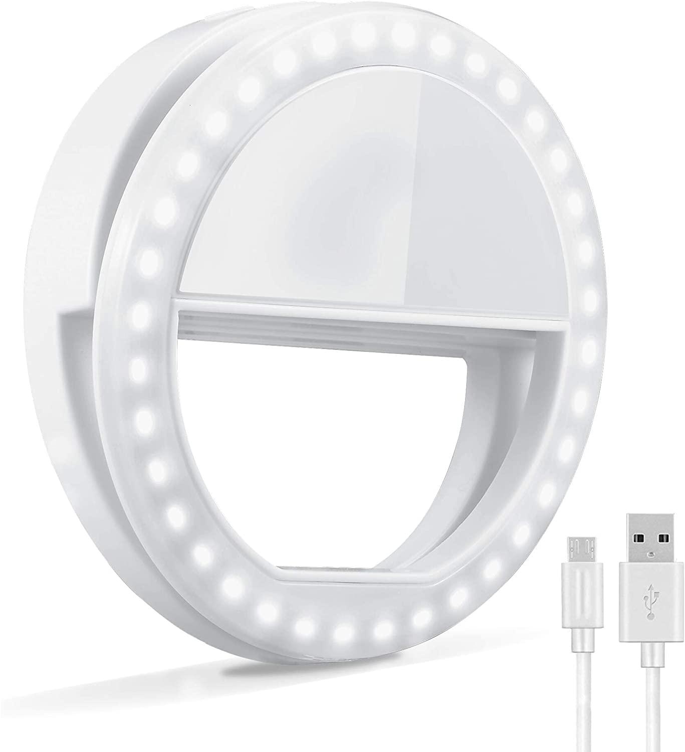 Selfie Ring Light for iPhone, Clip On Selfie Light with 3-Level Brightness for Phone/Camera & Phone Makeup