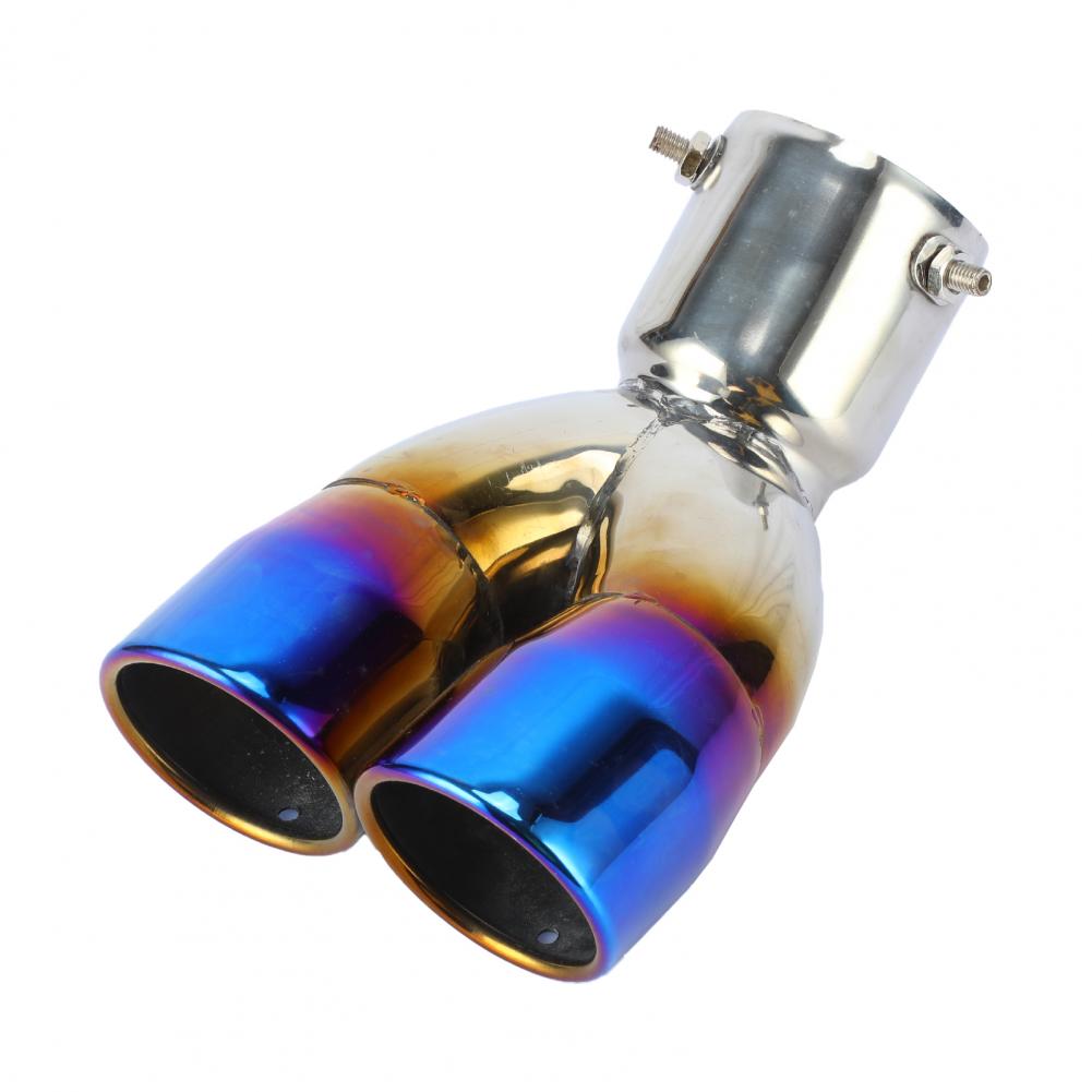 Car Exhaust Tip Universal Double Outlet Rolled Edge Muffler Stainless Steel Bent 70MM Bent Exhaust Pipe Tip End for Autos