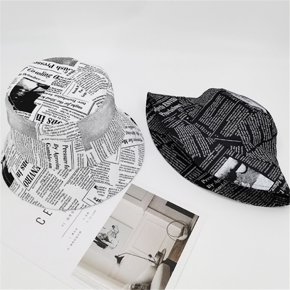 Printed Newspaper Basin Hat Summer Letter Hat Female Bucket Hat Street Personality Graffiti Fisherman Hat