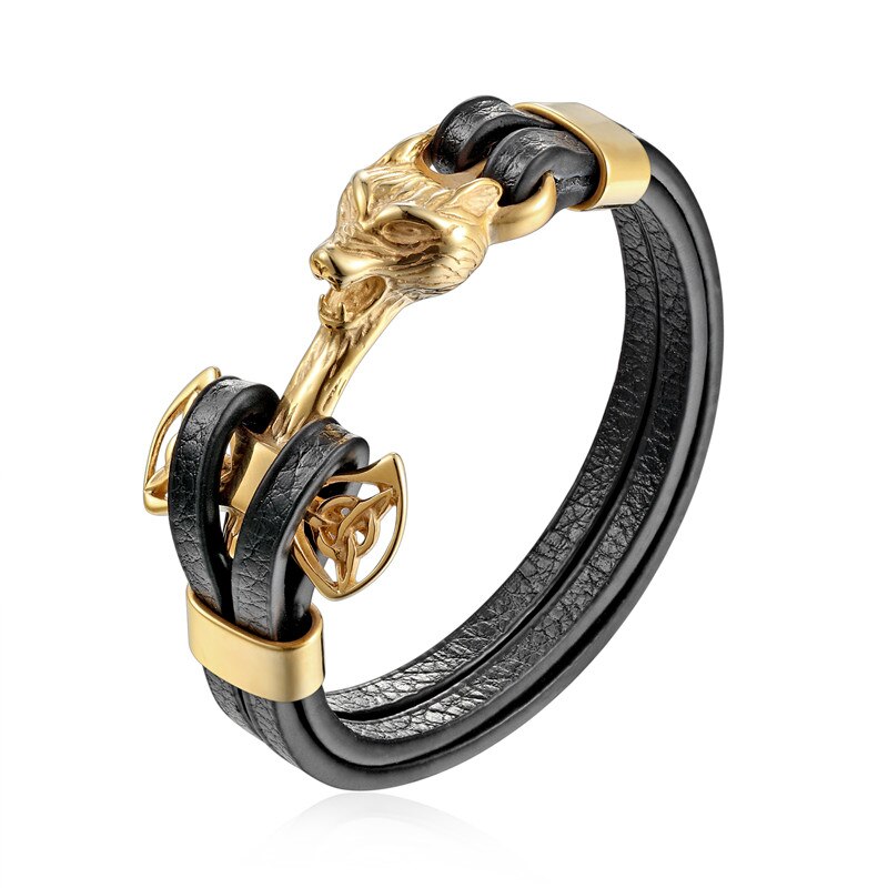 Mkendn mænd armbånd rustfrit stål anker løve sjækler læder armbånd mænd armbånd smykker pulseras: Pg523
