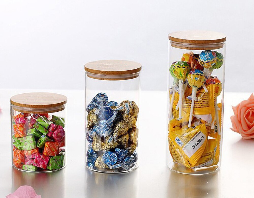 Glass Food Storage Jars, Kitchen Food Container Jar With Bamboo Lids