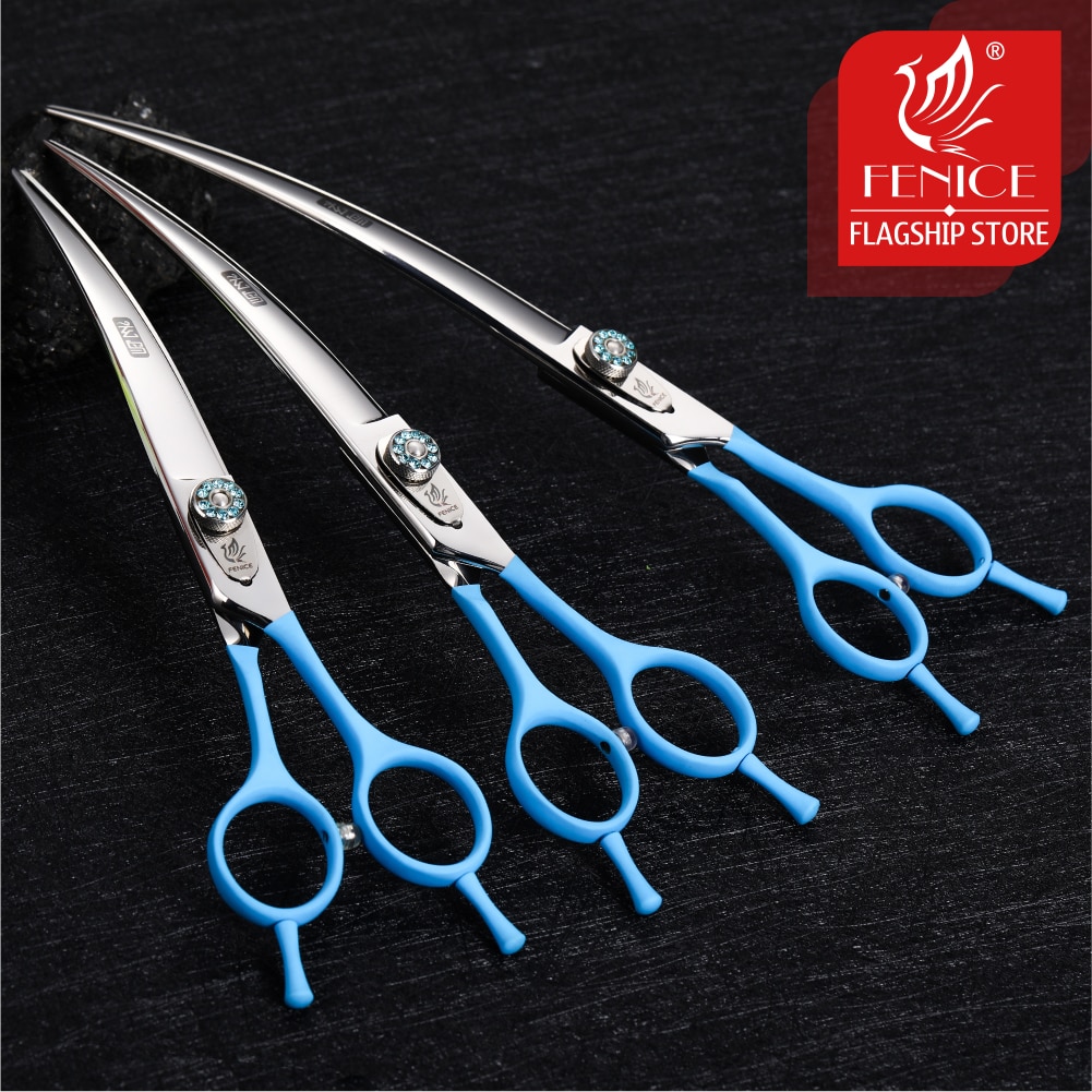 Fenice 7.0 7.5 8.0 Inch Black Grooming Scissors Curved Shear for Teddy/Pomeranian Dogs Pet Grooming Tools JP 440C
