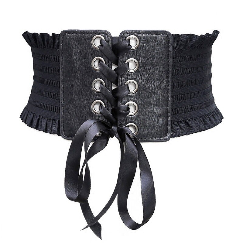 Plus Size Corset Belt For Womens Lace Up PU Leather Luxury Belt Cinch Tie Corset Waist Wide Belt Waistband: black