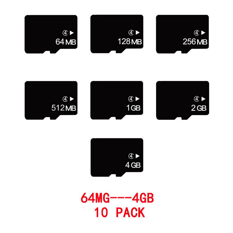 10 stuks tf-kaart 64mb 128mb 256mb 512mb 1gb 2gb 4gb 10 stuks lotpakket micro-sd-kaart voor smartphone digitale camera