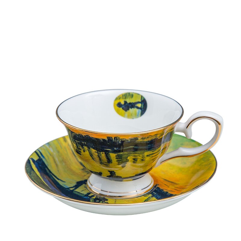 Juegos de té exquisitos pintados, tazas y platos de café Van Gogh, cerámica y negocios: Rojo
