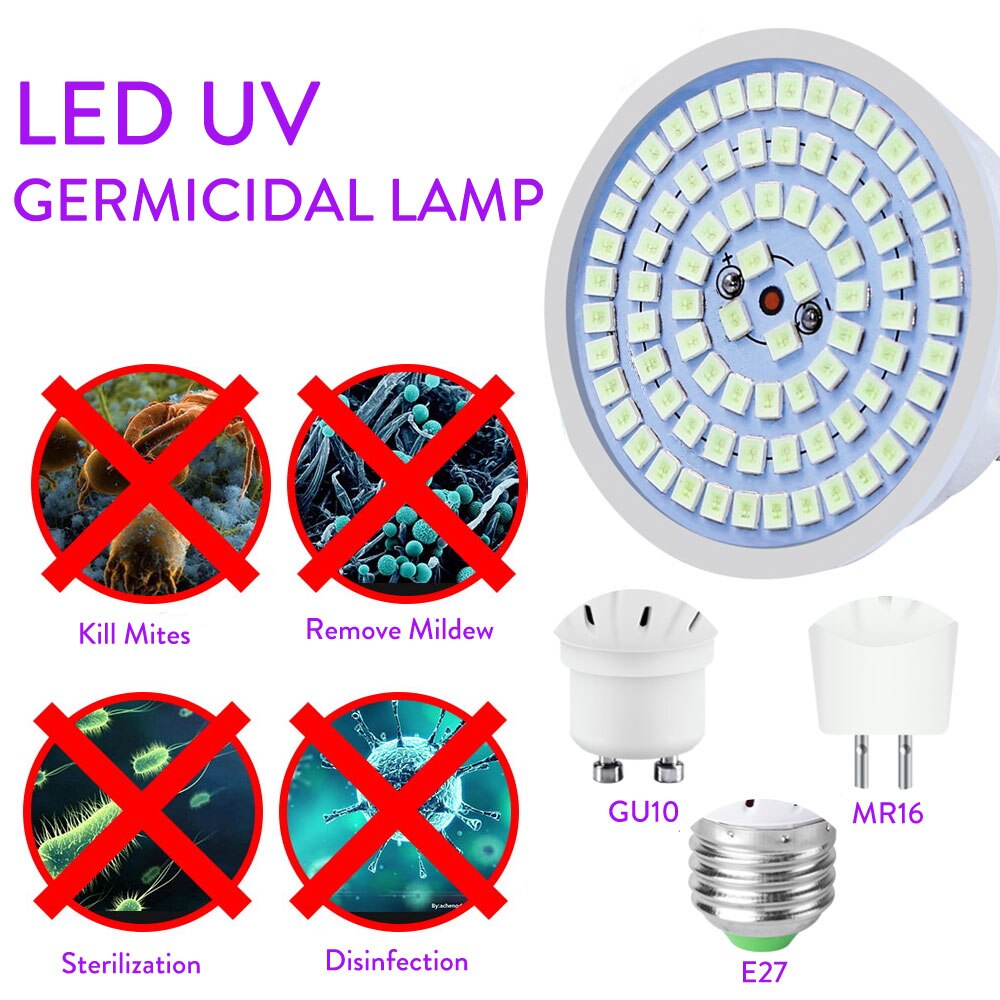 Ultraviolet disinfection Light LED Indoor Home UV Germicidal Lamp E27 Ozone Sterilizer Lampara 220V 72LEDs UVC Bulb Kill Virus