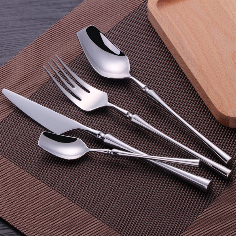 4 stk/sæt western restaurant bærbart bestik rejse rustfrit stål spisestel bøf kniv gaffel ske middag teske bordservice