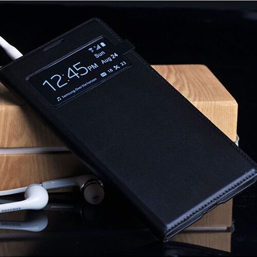 Slim View Shell Auto Sleep Wake up Function Flip Leather Case Shockproof Bag Back Cover Mask For Samsung Galaxy S4 I9500 I9505: Black