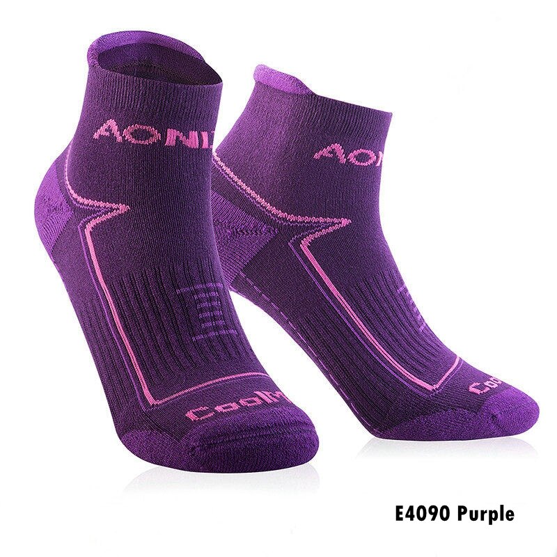 AONIJIE Männer Sport Socken 1 Paar Schnell Trocknend Atmungsaktive Lauf Radfahren Ausbildung Kissen Viertel Kompression Socken: E4090 Purple / M