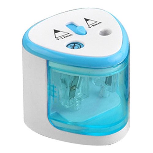 Sacapuntas eléctrico automático con 2 orificios dobles, sacapuntas, cortador para escuela, suministros de papelería de oficina con batería: Blue