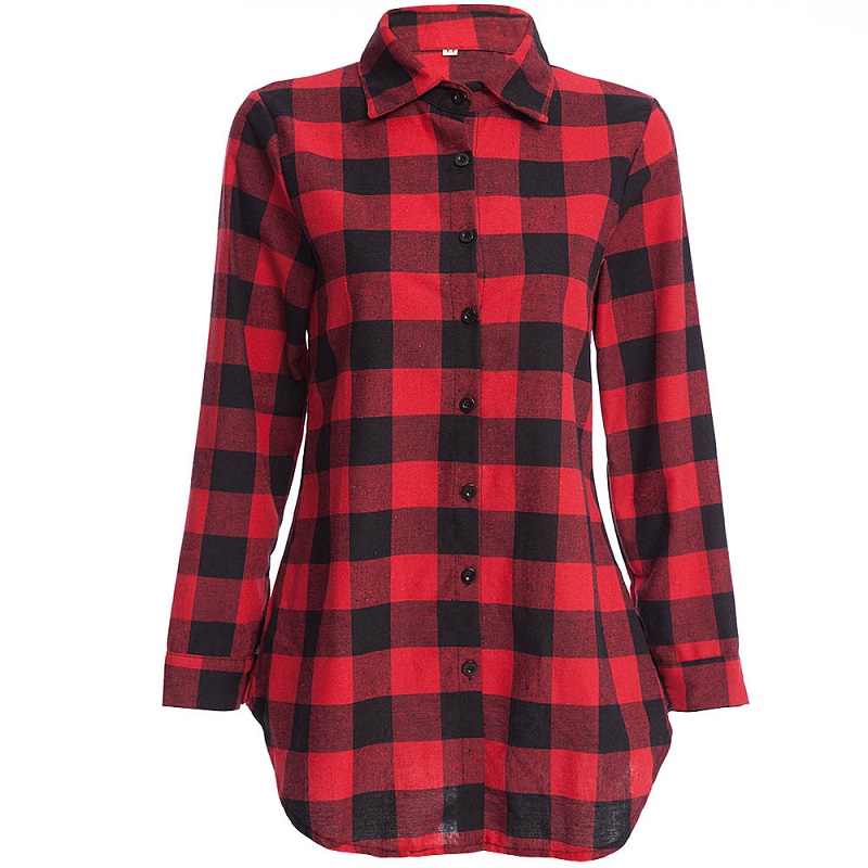 Herfst dames overhemd casual revers plus size blouses lange mouwen geruite overhemd tops dames plus size dames overhemd tops