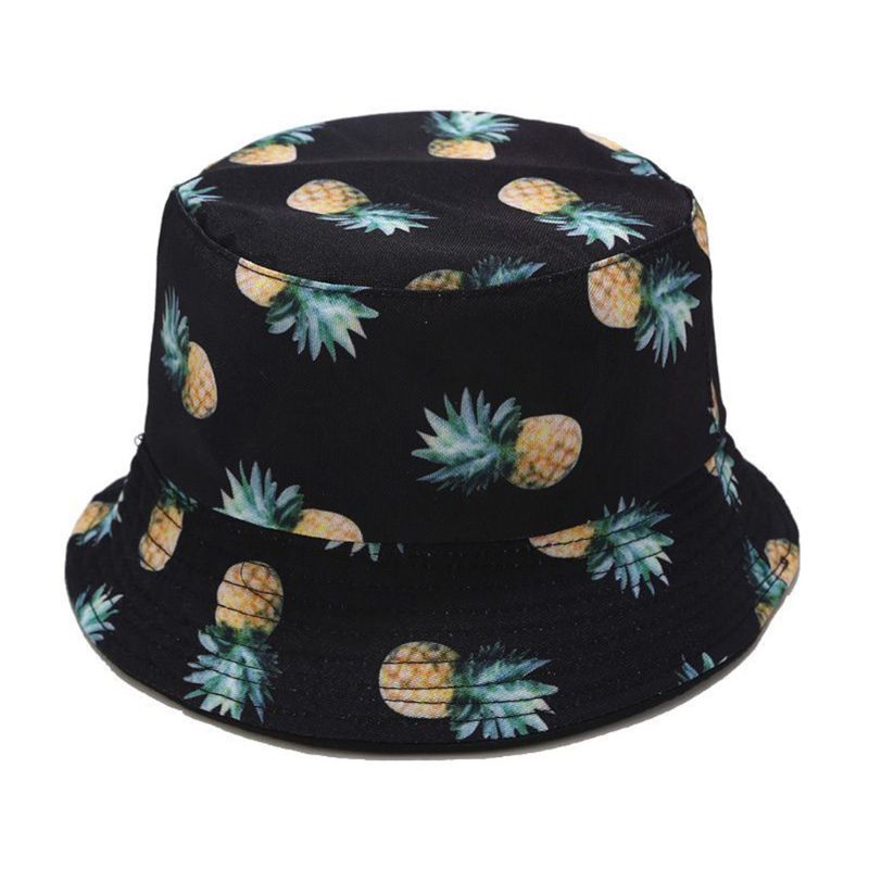 Unisexe été deux côtés porter réversible seau chapeau bohème ananas pastèque Fruits impression pliable pêcheur casquette: 1