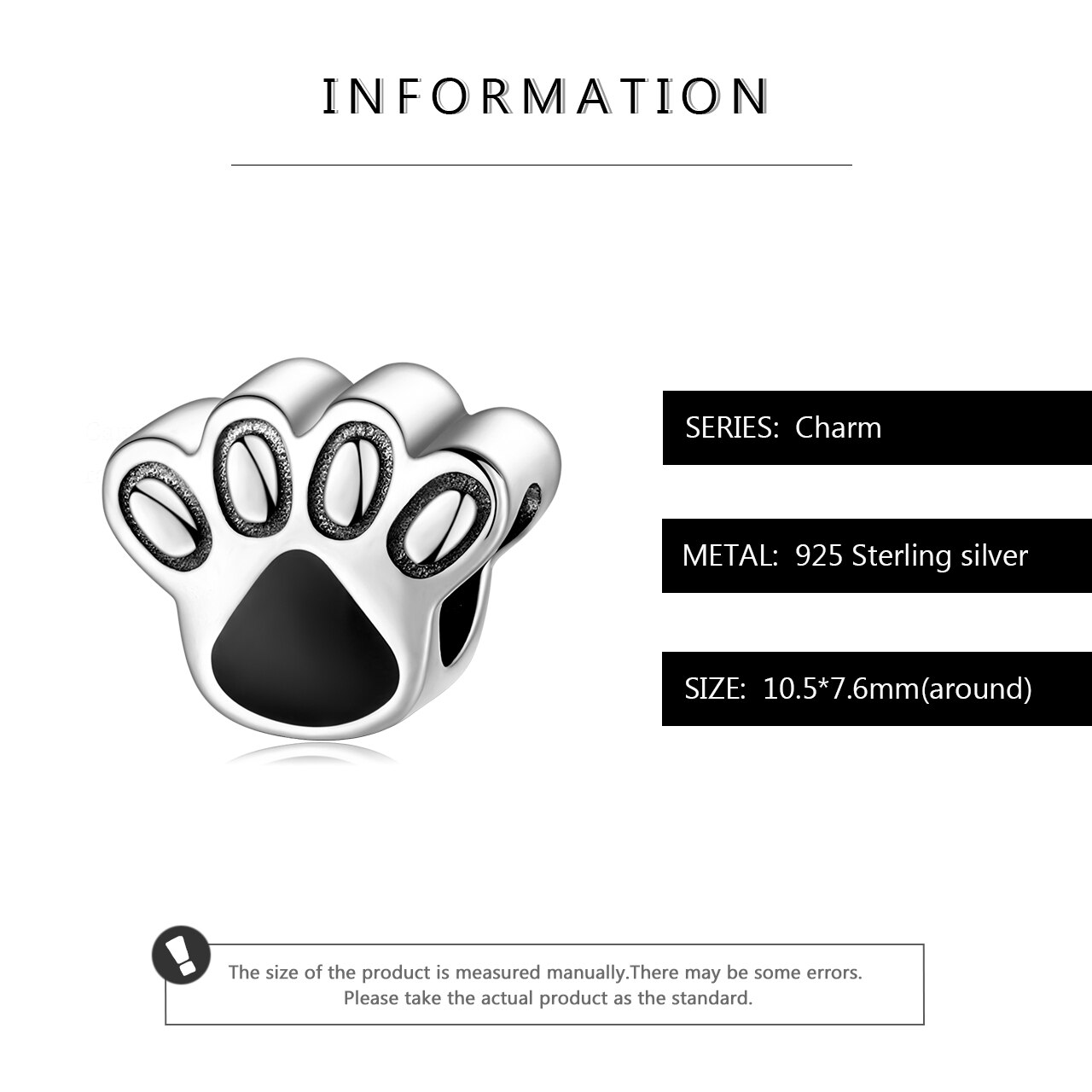 Di lusso del canna Zampa perline 925 sterlina d'argento balck Fascino Dello Smalto Misura Fascino Originale JIUHAO Braccialetto D'argento Dei Monili 925