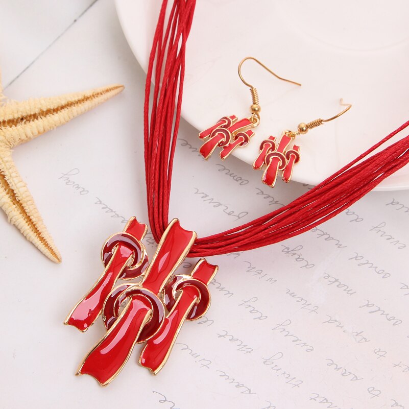 Colliers noirs de formes géométriques au goutte-à-goutte d'huile, corde multicouche, ensemble de bijoux, boucles d'oreilles, , offre spéciale: F358