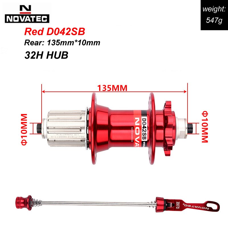 Novatec Mountainbike Hub D041SB D042SB Disc Kaart Brake 28/32/36 Gaten Mtb Road Fiets Hubs Lager Qr 32H 8/9/10/11/12 Speed: 32H Rear Red