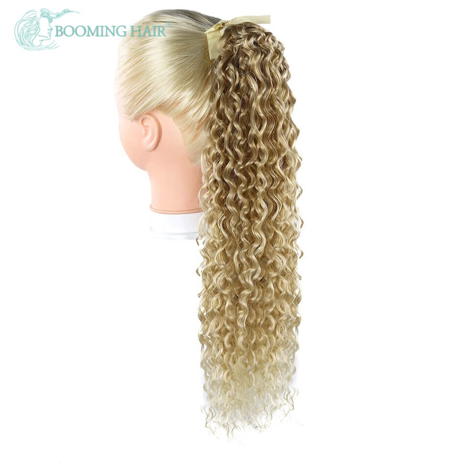 BOOMING HAIR 20inch Jerry Curly Wrap Drawstring with Clip for Women Clip in Synthetic Ponytail Hair Extension