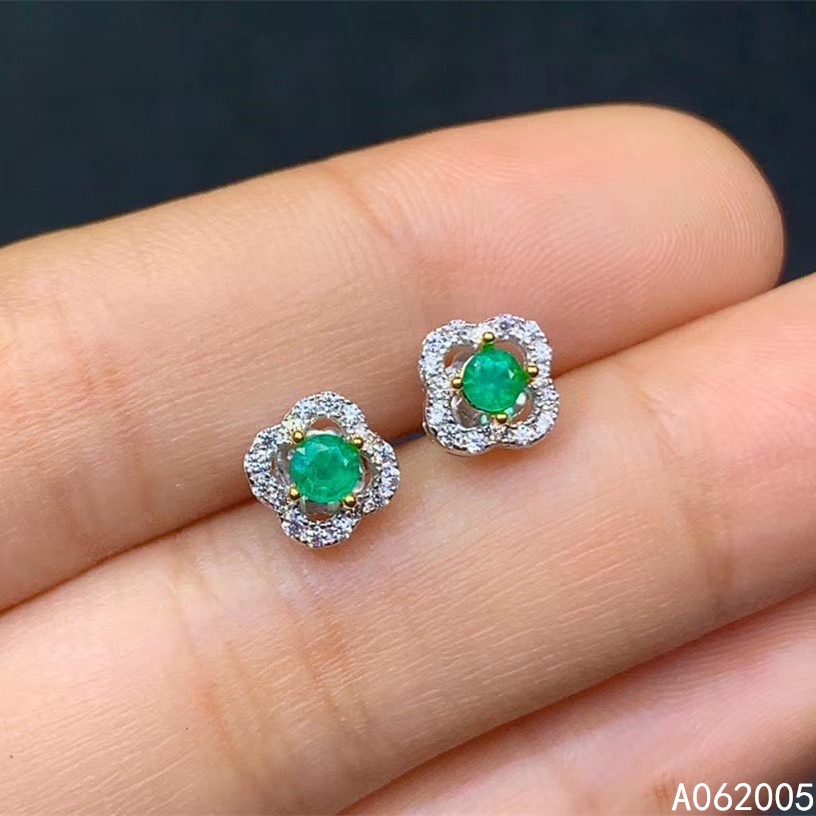 KJJEAXCMY Fine Jewelry 925 sterling silver inlaid natural Emerald female earrings Ear studs classic support test with box