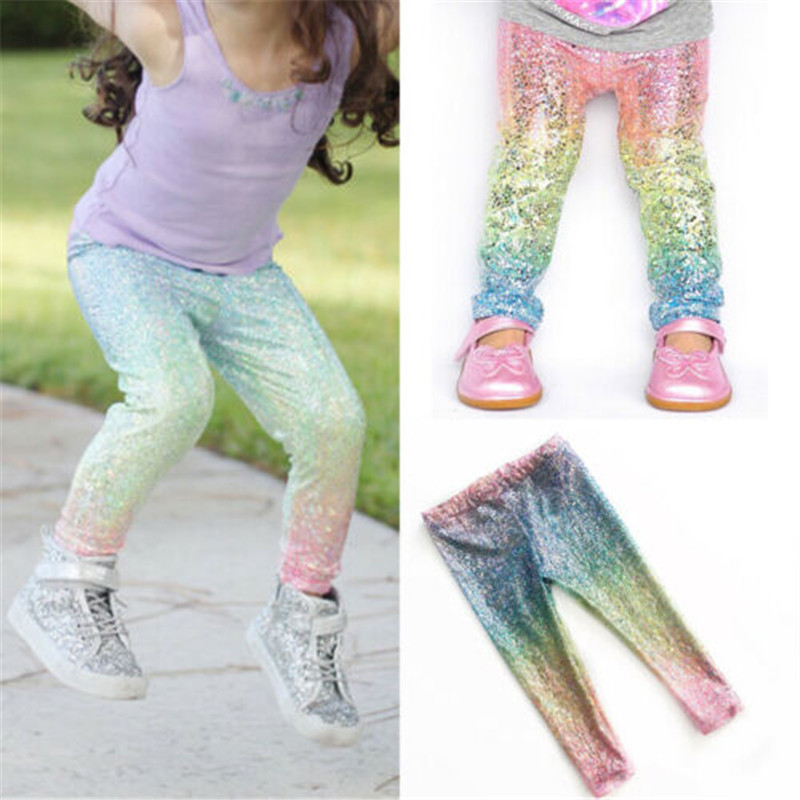 2-6 T Ragazze Colorate Pantaloni Carino Bambino Del Bambino Dei Bambini Del Bambino Vestiti Della Ragazza Gradiente di Paillettes Ghette Della Ragazza Dei Pantaloni Lunghi Pantaloni casual Gonne e Pantaloni