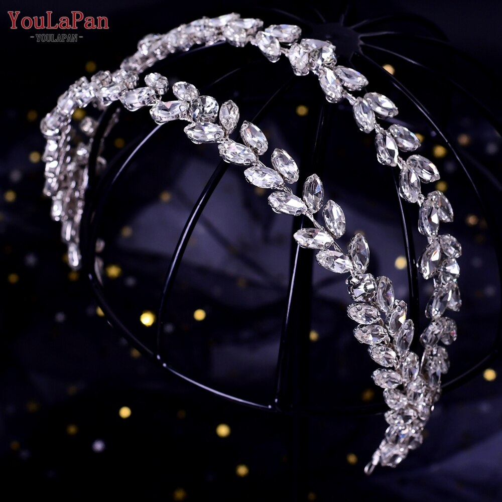 YouLaPan HP304 Luxuriöse Strass Stirnband Silber Hochzeit Kopfschmuck Bling Braut Diademe und Kronen Kristall Braut Headwear: HP403-Silber-