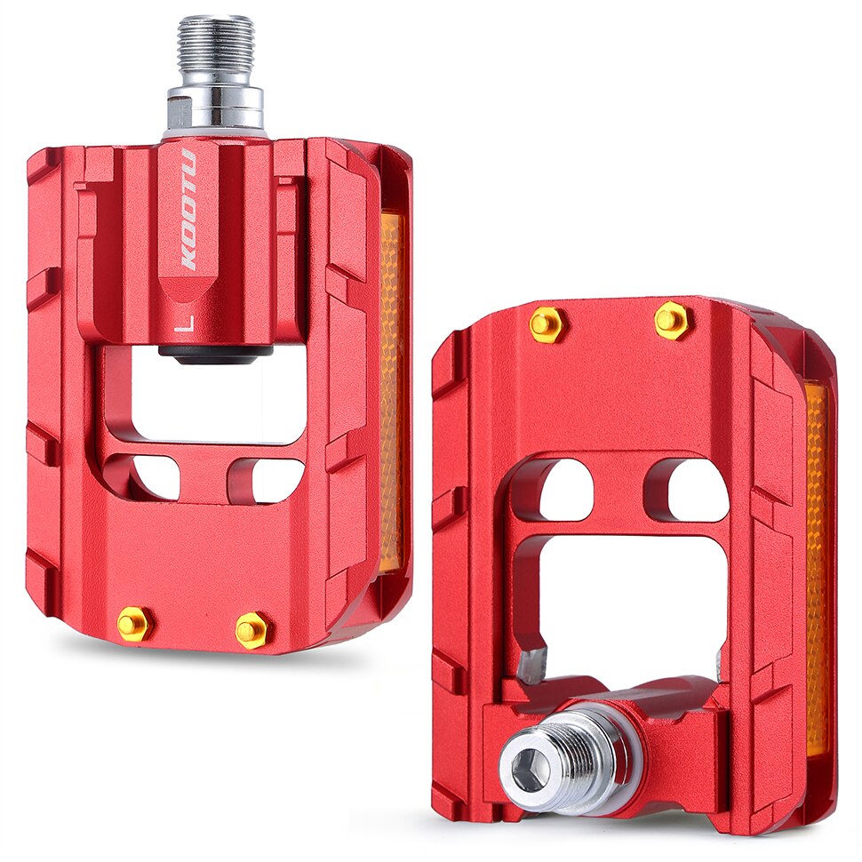 Pedales de bicicleta plegables KOOTU, Pedal de bicicleta de aluminio completo 9/16, Pedal plegable Universal, Pedal de rodamiento con sello rojo/plateado para Bmx: Rojo