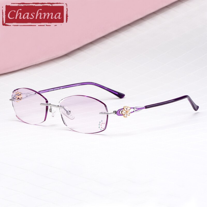 Vrouwen Bril Frame Dark Gradient Tint Lenzen Voor Eye Met Diamanten Bijziendheid Bril Bril: Purple