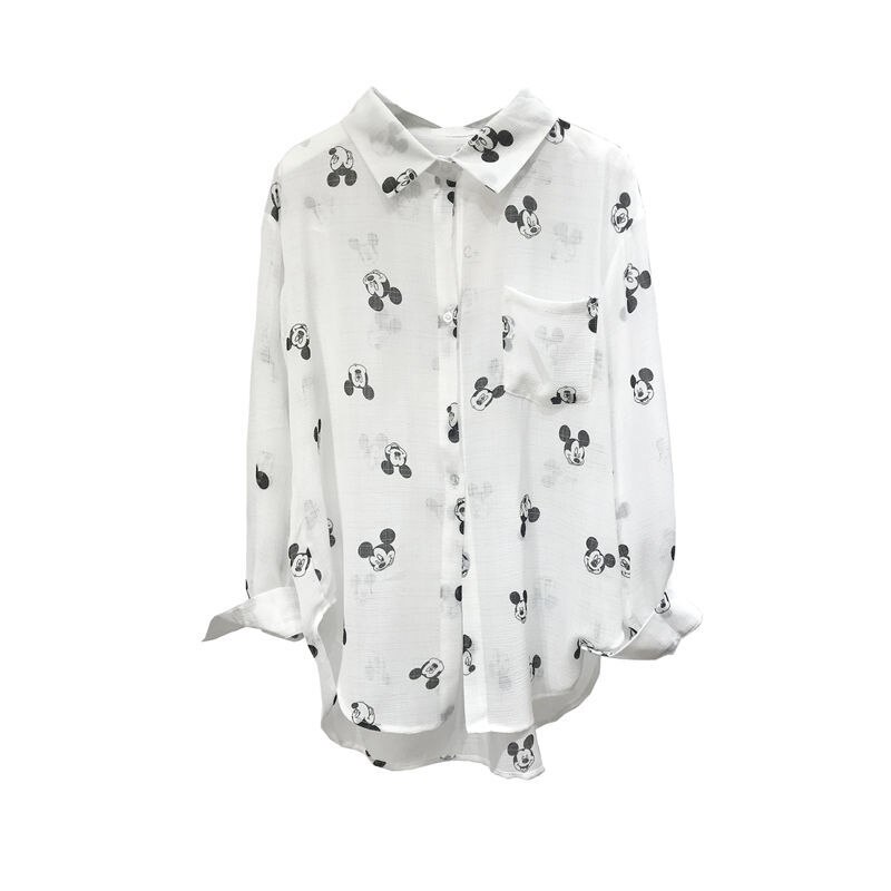 Women Spring Summer Style Transparent Chiffon Blouses Shirts Lady Casual Long Sleeve See Through Anti-sunshine Top