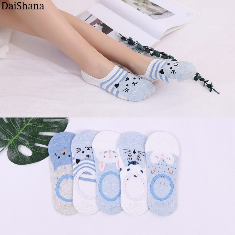 5 pares primavera nueva Arrivl de dibujos animados delgada calcetines de las mujeres de Animal divertido corto de algodón de las mujeres calcetín chica de calcetines-calcetines de 35-40